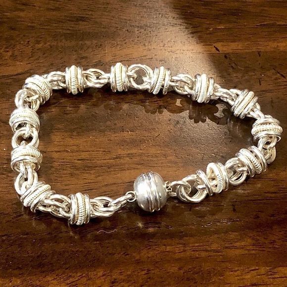 Sterling Silver Double Open Link Magnetic Clasp Bracelet - Picture 1 of 6
